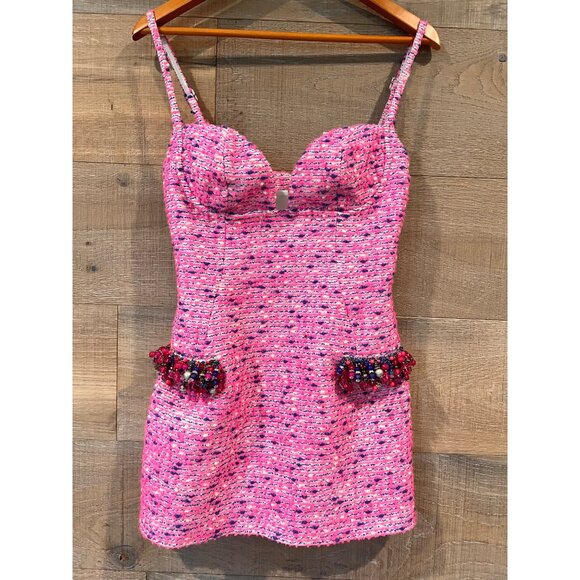 AREA Embellished crystal grape FUCHSIA Wool Blend Mini Dress Size 14 - Picture 5 of 13